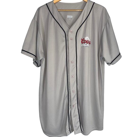 Coors Light Beer Gray Grey Full Button Up Baseball Jersey Mens 2XL Short Sleeve - Picture 1 of 6